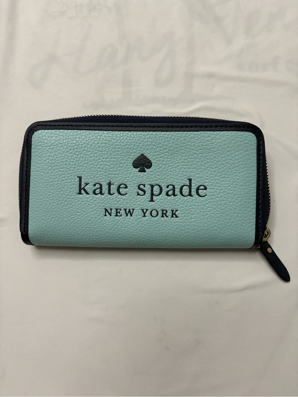 Kate Spade Mint and Black Logo Zip Wallet